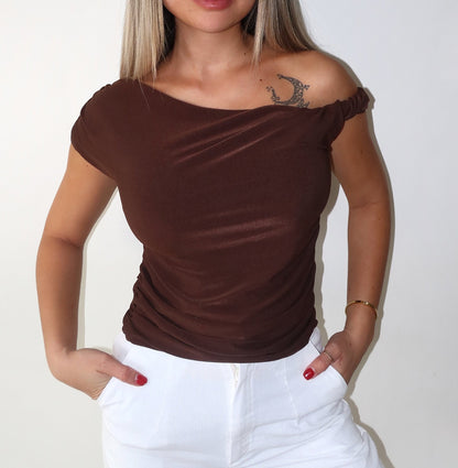 Ruched One Shoulder Twist Top